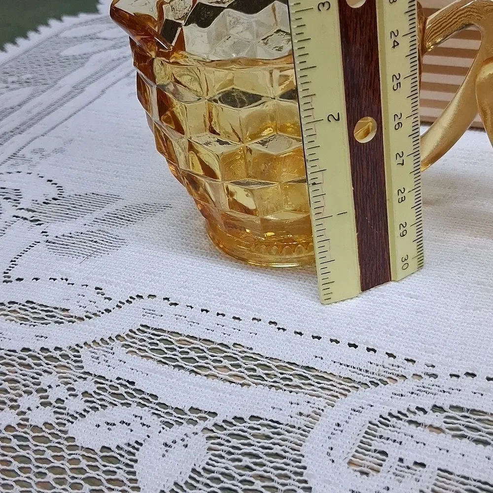 Vintage amber glass creamer and sugar set‎ -cubist depression glass